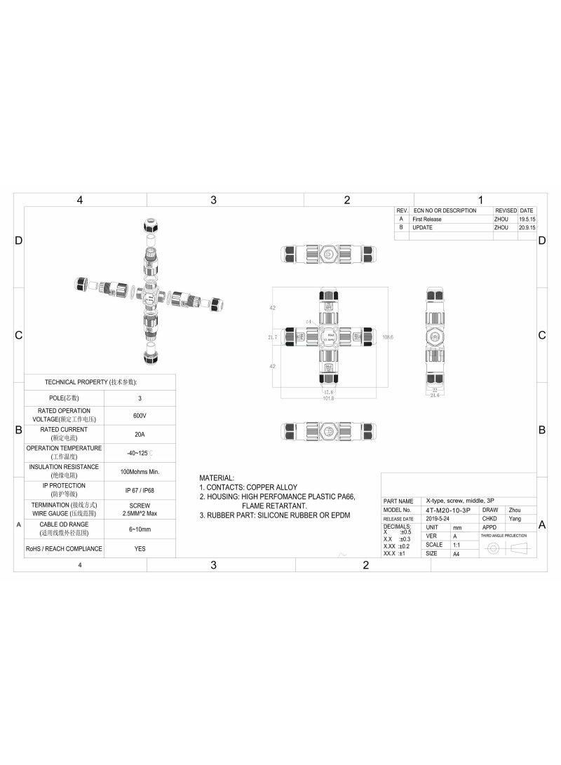 CZEN ELECTRIC CZEN IP68 Waterproof X-Type Cable Connector | M20 | 4-Way Electrical Junction | Outdoor & Underground Wiring | Garden | Landscape | Solar | Street Lighting | Power Cable Branching | Electrical Distribution - Image 5